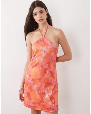 New Look Halterneck Sequin Mini Dress - Red