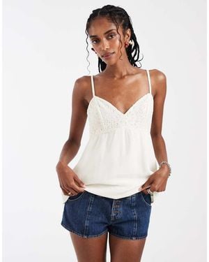 Hollister V Neck Lace Godet Babydoll Cami Top - White