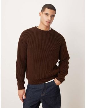 ASOS Jersey Holgado De Manga Larga Con Cuello Redondo De Punto Acanalado De - Marrón