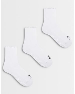 4505 3er-pack rutschfeste pilates-crew-socken mit salatrand - Natur