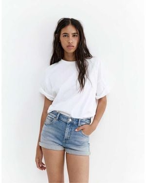 Pull&Bear Denim Bermudashort Met Halfhoge Taille - Wit