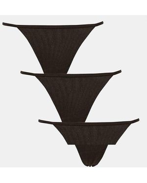 Weekday Set Van 3 Geribbelde Strings - Zwart