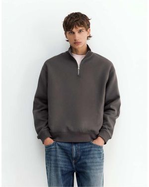 Pull&Bear Sweatshirt Met Kwartrits - Grijs
