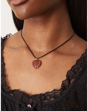 ASOS Mid Length Cord Necklace With Red Puff Heart - Black