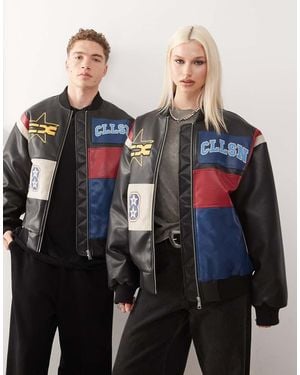Collusion Unisex Leather Look Patch Work Bomber - Black