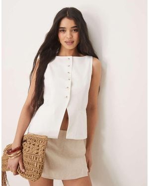 Gina Tricot Tailored Longline Boatneck Vest - Natural