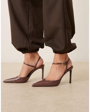 Mango Zapatos Marrones De Tacón Con Puntera Fina Y Detalle De Tira En El Tobillo De - Marrón