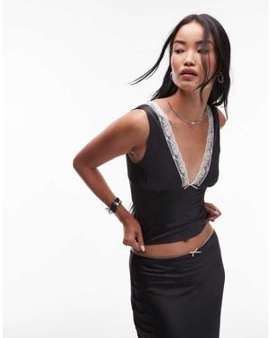 Nia Celia Lace Trimmed Silk Top - Black