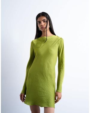 TOPSHOP Cowl Back Long Sleeve Mini Satin - Green
