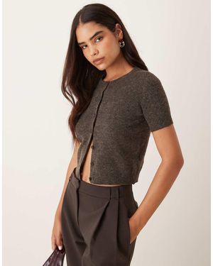 Glamorous Short Sleeve Cardigan - Brown