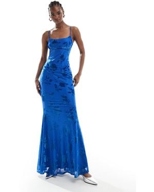 Extro & Vert Strappy Floral Burnout Maxi Dress - Blue
