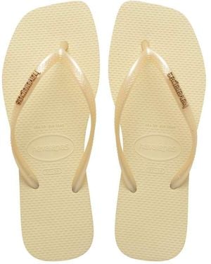 Havaianas Slim Square Toe Metalic Logo Flip Flops - Natural