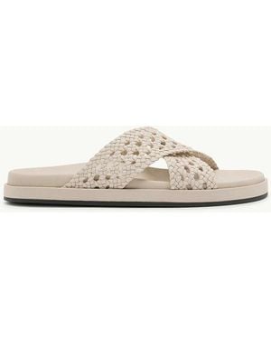 Nobody's Child Real Leather Woven Cross Strap Sliders - White