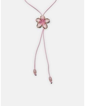 Stradivarius Enamel Flower Cord Necklace - Natural