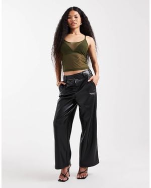 Only Petite Wide Leg Faux Leather Pants - Black