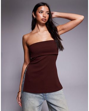 ASOS Jersey Twill Fold Over Longline Bandeau Top - Brown