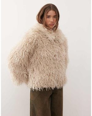Reclaimed Vintage Faux Mongolian Fur Jacket - Natural