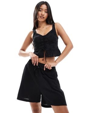 ONLY Tie Front Textured Shorts Co-ord - Blue