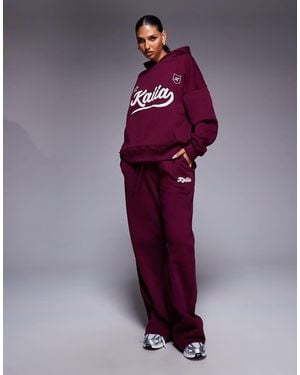 Kaiia Cotton Rich Puff Script Logo Wide Leg joggers Co-ord - Purple