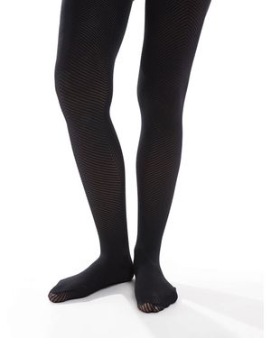 Lindex 60 Denier Chevron Pattern Tights - Black