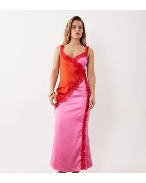Never Fully Dressed Petite Elowen Satin And Lace Trim Cami Midaxi Dress - Red