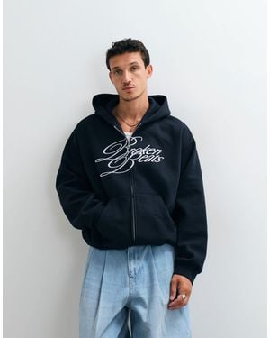 Weekday Oversize-kapuzenpullover mit reißverschluss und broken beats-stickerei - Blau