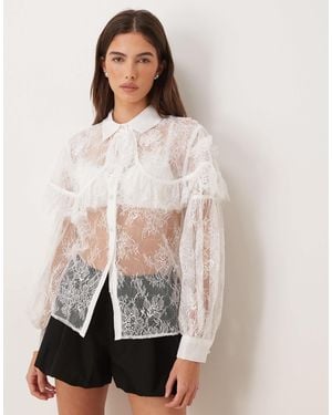 Sister Jane Dream Promise Lace Frill Detail Shirt - Natural