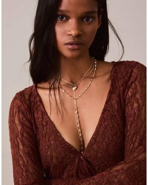 Bershka Confezione Di Collane Lariat A Cuore - Marrone
