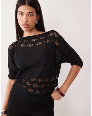 Motel Damini Off Shoulder Crochet Detail Jumper - Black