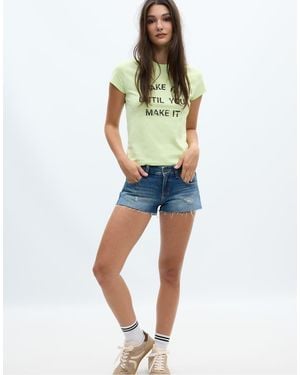 Stradivarius Slogan Short Sleeve T-shirt - Blue