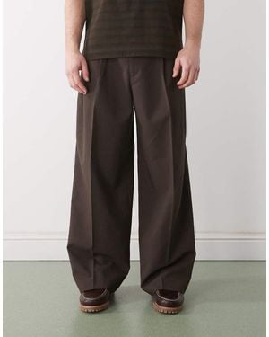 Weekday Wide Leg Tailored Trousers With Front Pleats - Brown