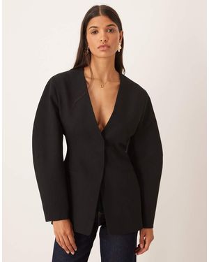 ASOS Collarless Cinch Waist Blazer - Black