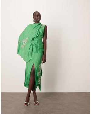 ARRANGE Vestido Midi Con Mangas Estilo Capa Y Motivos Incrustados De - Verde