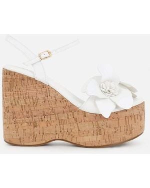 SIMMI Mikaela Flower Detail Wedge Heeled Sandals - White