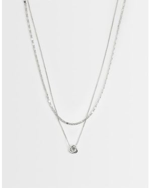 ASOS Pack Of 2 Necklaces With Textured Chain And Knot Design - White