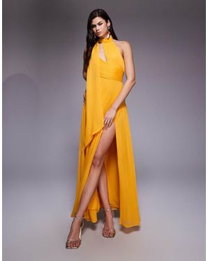 ASOS Halter Neck Gathered Full Skirt Maxi Dress With Scarf - Blue