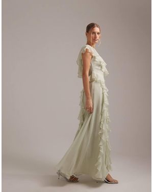 ASOS Bridesmaids Wrap Front Ruffle Maxi Dress - Grey
