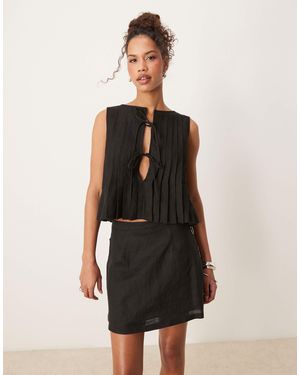 Vrg Grl Valeria Tie Front Linen Top - Black