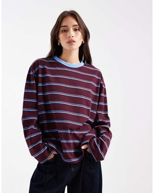 Collusion Long Sleeve T-Shirt With Contrast Neck - Red