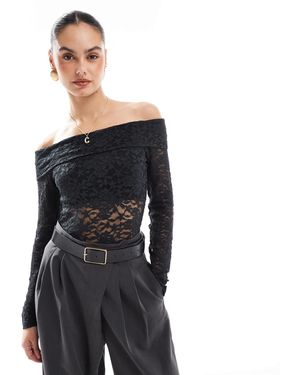 Hollister Off Shoulder Long Sleeve Allover Lace Top - Black