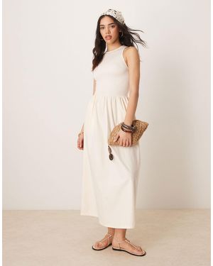 ASOS Racer Crinkle Bodice Poplin Skirt Midi Dress - Natural