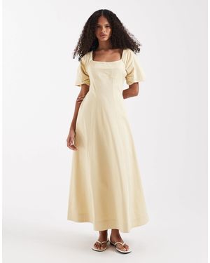 ASOS Square Neck Structured Cotton Midi Dress With Back Strap - Natural