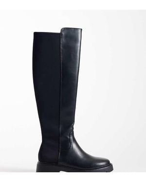 London Rebel Orah Stretch Chunky Knee Boots - Blue