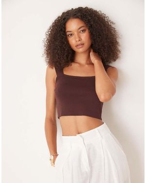 NARRATED Square Neck Crop Top - Brown