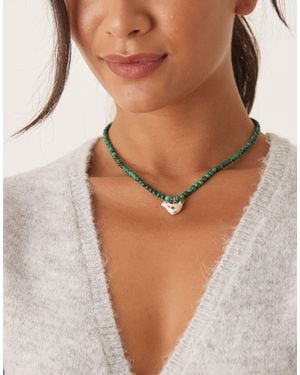 ASOS Beaded Necklace With Bird Pendant - Brown