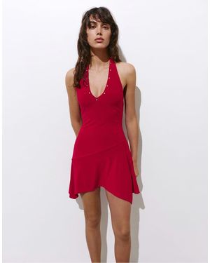 Pull&Bear Vestito Corto Allacciato Al Collo Con Borchie - Rosso
