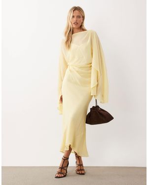 ASOS Kimono Sleeve Cape Detail Draped Midaxi Dress With Open Back - Natural