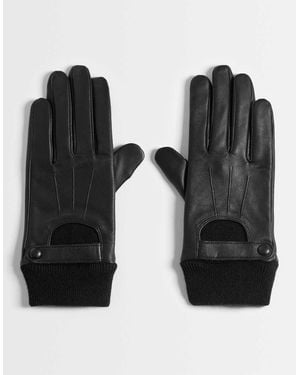 ASOS Ribbed Cuff Leather Gloves - Black