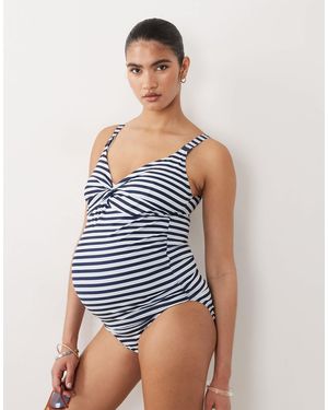 Mama.licious Mamalicious maternity – badeanzug mit marineblauem streifenmuster, knotendetail am dekolleté und still-clip-funktion