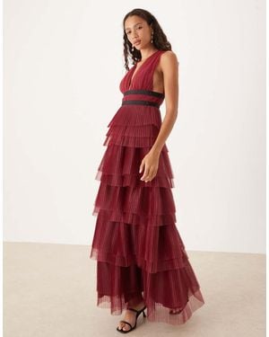 True Decadence Plunging Neck Layered Tulle Maxi Dress